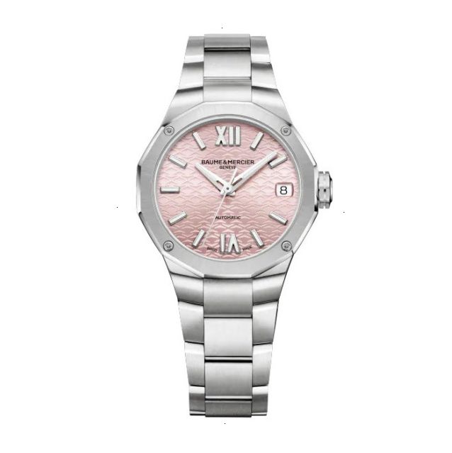 BAUME & MERCIER RIVIERA AUTOMATIC 33 MM POLISHED AND SATIN STEEL PINK