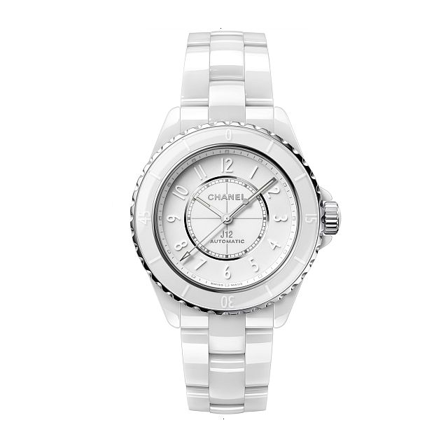 CHANEL J12 CHRONOGRAPH AUTOMATIC MECHANICAL 38.00 MM X 12.60 MM HIGH RESISTANCE CERAMIC WHITE AND STEEL WHITE LACQUER