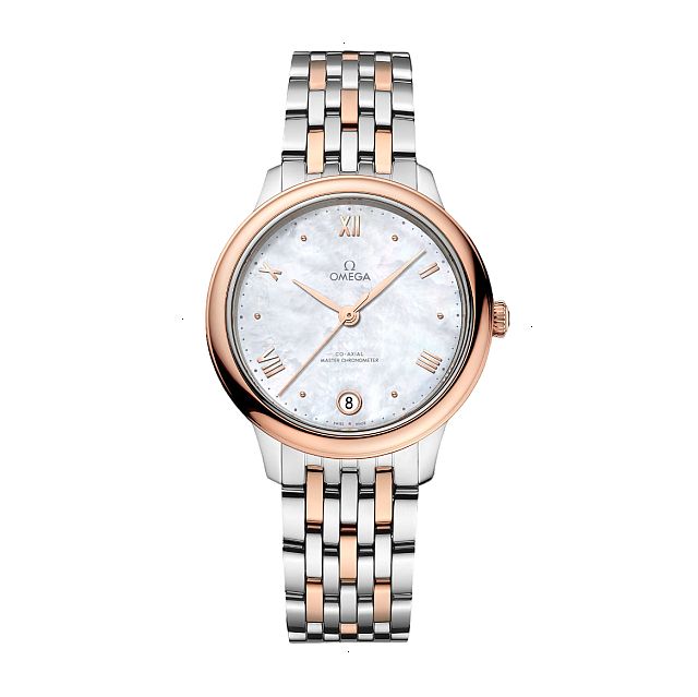 OMEGA DE VILLE PRESTIGE AUTOMATIC 34 MM STEEL AND 18 CARAT ROSE GOLD WHITE MOTHER OF PEARL
