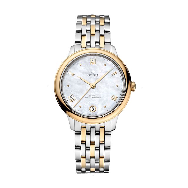 OMEGA DE VILLE PRESTIGE AUTOMATIC 34 MM STEEL AND YELLOW GOLD 18KT WHITE MOTHER OF PEARL
