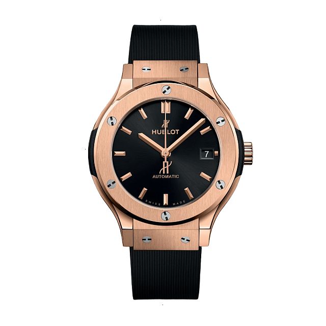 HUBLOT CLASSIC FUSION 3 AGUJAS AUTOMATIC 38 MM SATIN AND POLISHED 18K KING GOLD BLACK