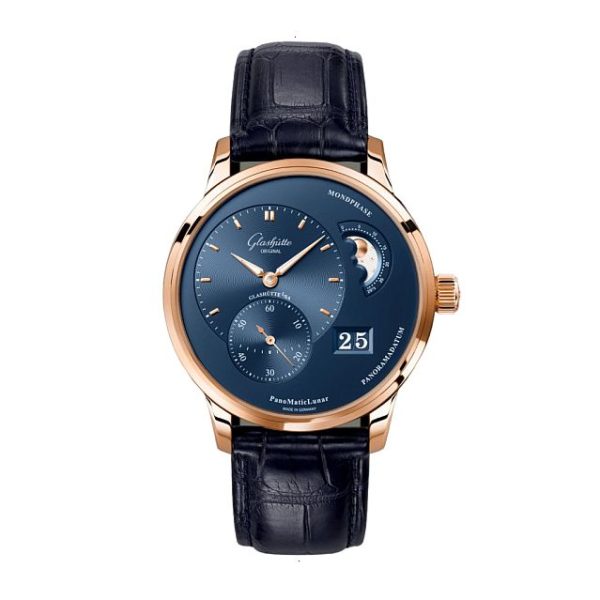 GLASHÜTTE PANO PANOMATICLUNAR AUTOMATIC 40 MM ROUND RED GOLD GALVANIC BLUE