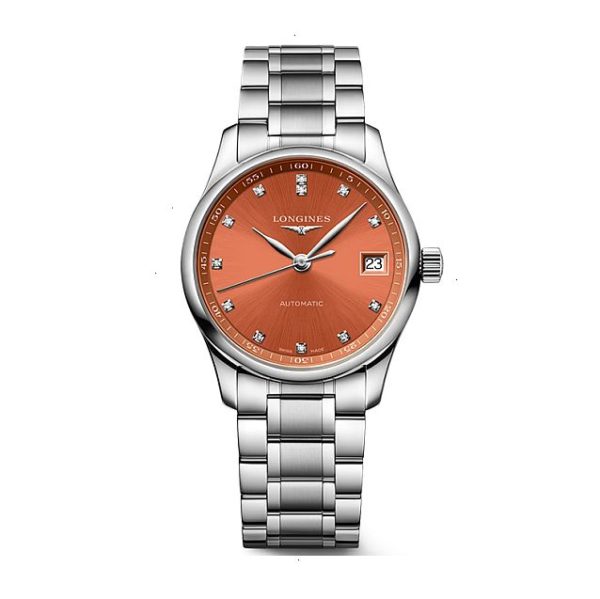 LONGINES THE LONGINES MASTER COLLECTION AUTOMATIC 34 MM STAINLESS STEEL ORANGE WITH 12 DIAMONDS