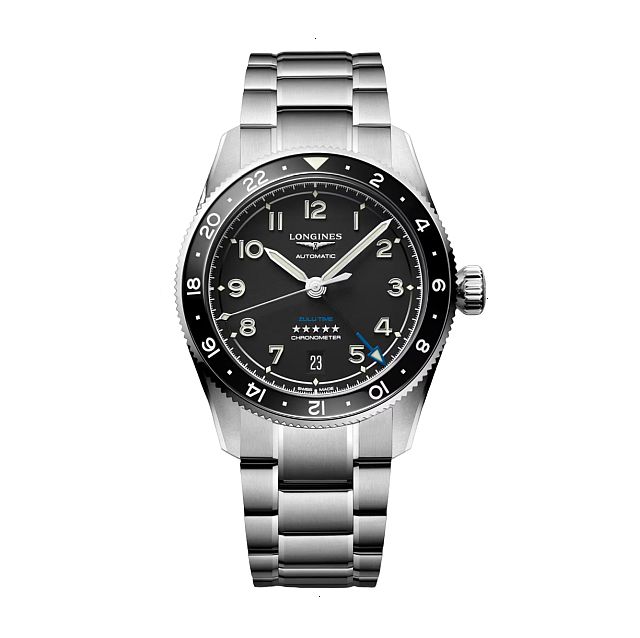 LONGINES SPIRIT ZULU TIME AUTOMATIC 39 MM STAINLESS STEEL AND CERAMIC BLACK