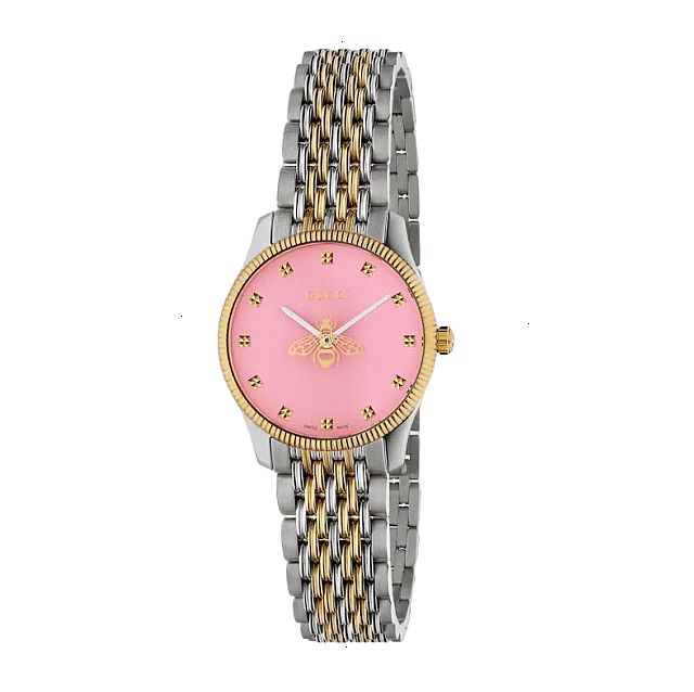 GUCCI G-TIMELESS QUARTZ 32 MM STEEL AND YELLOW GOLD 18KT PINK
