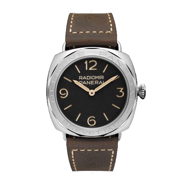 PANERAI RADIOMIR MANUAL WINDING MECHANIC 47,10 MM POLISHED STEEL AISI 316L BLACK WITH ARABIC NUMBERS AND LUMINESCENT TIME INDICES