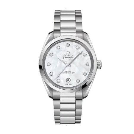OMEGA SEAMASTER AQUA TERRA 150 AUTOMATIC 38 MM STEEL WHITE MOTHER OF PEARL WITH 11 DIAMONDS