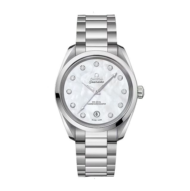 OMEGA SEAMASTER AQUA TERRA 150 AUTOMATIC 38 MM STEEL WHITE MOTHER OF PEARL WITH 11 DIAMONDS