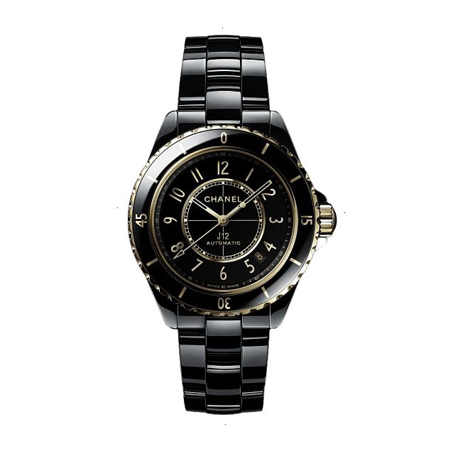 CHANEL J12 CALIBRE 12.1  38 MM HIGH RESISTANCE CERAMIC AND 18KTS YELLOW GOLD BLACK