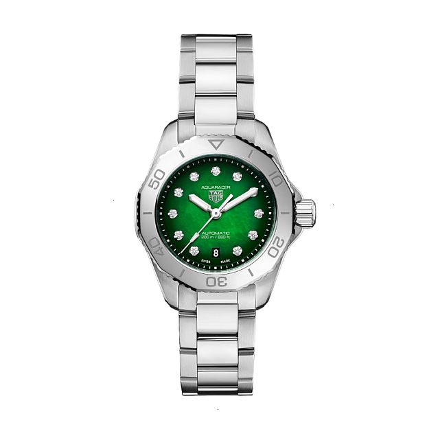 TAG HEUER AQUARACER PROFESSIONAL 200 AUTOMATIC 30 MM SATIN / POLISHED STEEL GREEN WITH 11 DIAMONDS