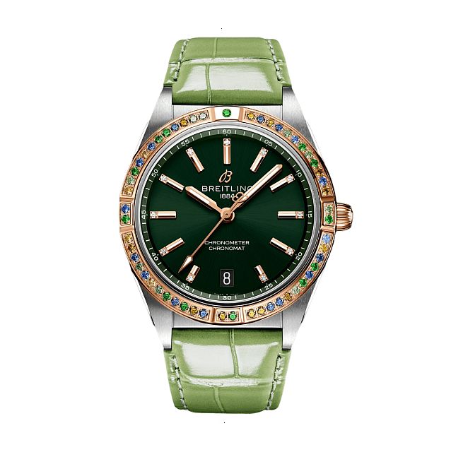 BREITLING CHRONOMAT AUTOMATIC 36 SOUTH SEA AUTOMATIC 36 MM STAINLESS STEEL AND 18K RED GOLD GREEN WITH 11 DIAMONDS