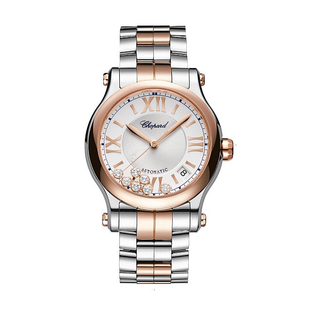 CHOPARD HAPPY SPORT AUTOMATIC 36 MM 18KT CARAT ROSE GOLD SILVER