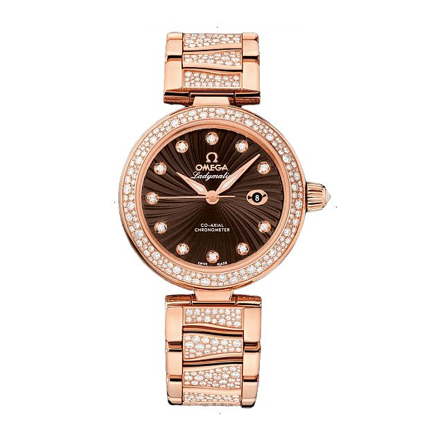 OMEGA DE VILLE LADYMATIC AUTOMATIC 34 MM STEEL AND ROSE GOLD SEDNA 18KT BROWN WITH 11 DIAMONDS